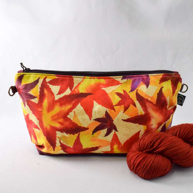 Burgundy with Sweetgum Leaves Bag No. 5 - The Large Zip Project Bag