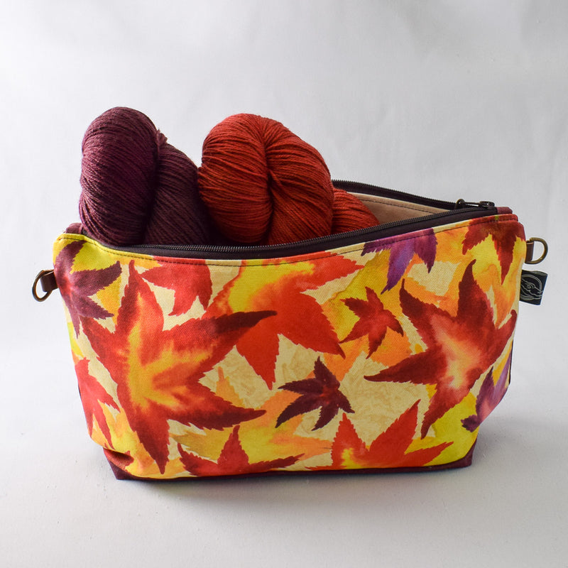 Burgundy with Sweetgum Leaves Bag No. 5 - The Large Zip Project Bag