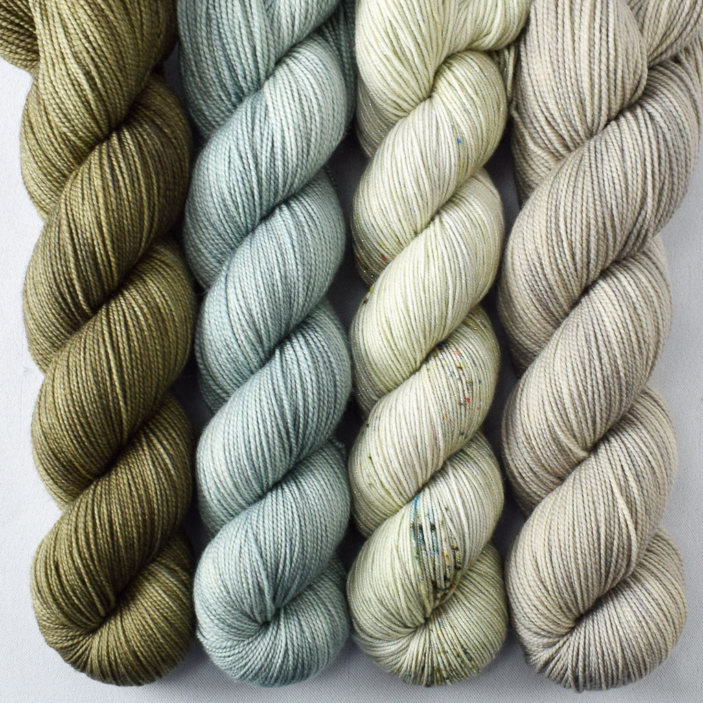 Cliff, Green Eyed Monster, Kernel, Oak Moss - Miss Babs Yummy 2-Ply and Estrellita Quartet