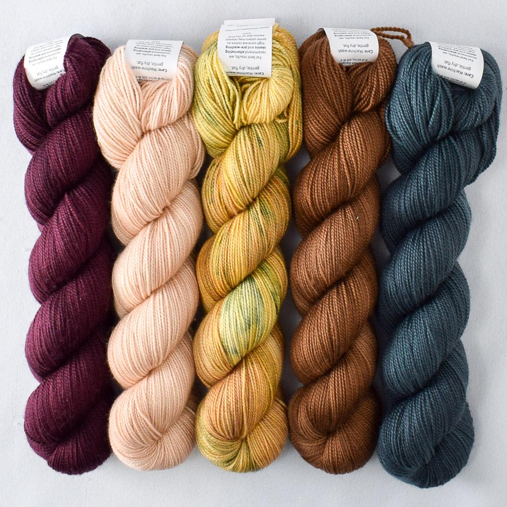 Cordovan, Havel, Muslin, Semi Sweet Chocolate, Tuscan Sun - Miss Babs Shawlography Set