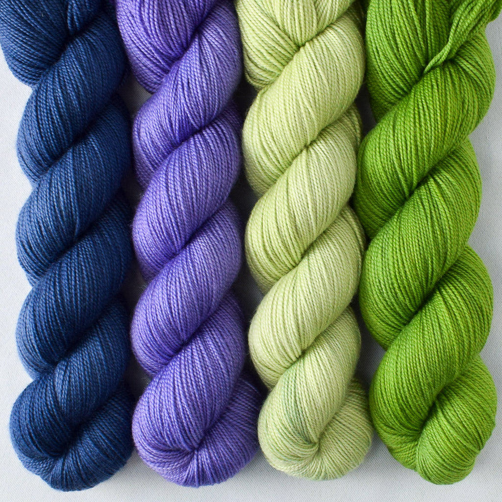 Curiouser and Curiouser, Light Clematis, Navy, Spring Green - Miss Babs Yummy 2-Ply Quartet