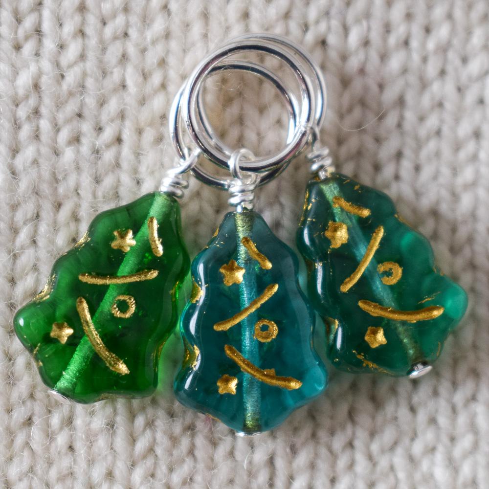 Dark Blue and Green Christmas Tree Stitch MarkersDark  - Miss Babs Stitch Markers