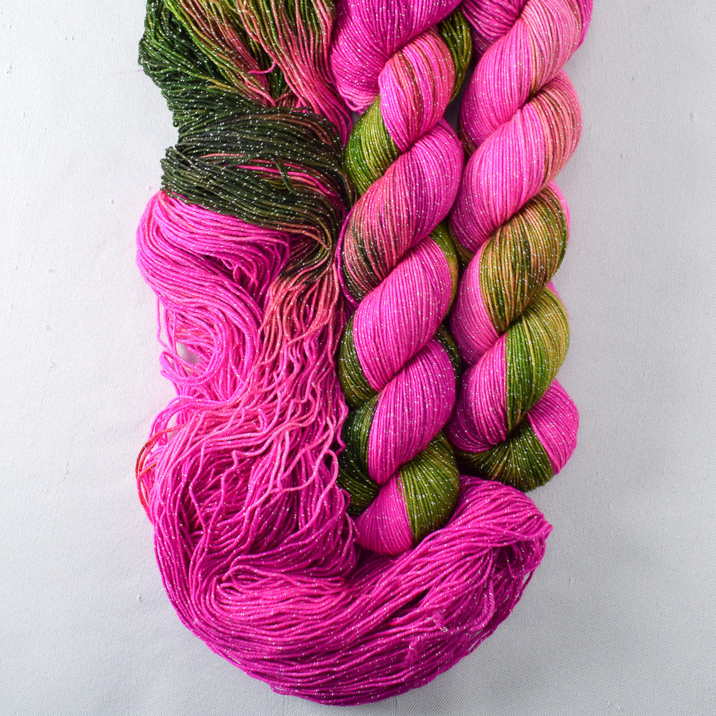 Dark Drunken Watermelon - Miss Babs Estrellita fingering weight superwash merino and Lurex yarn