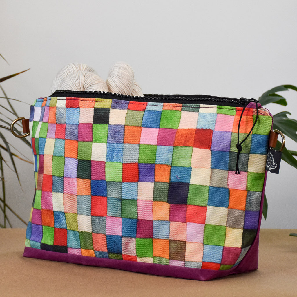 Deep Fuchsia with Squares Bag No. 5 - The Large Zip Project Bag