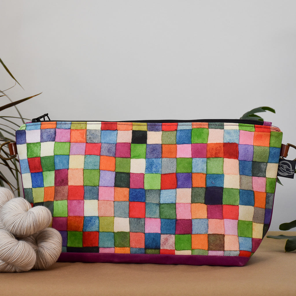 Deep Fuchsia with Squares Bag No. 5 - The Large Zip Project Bag
