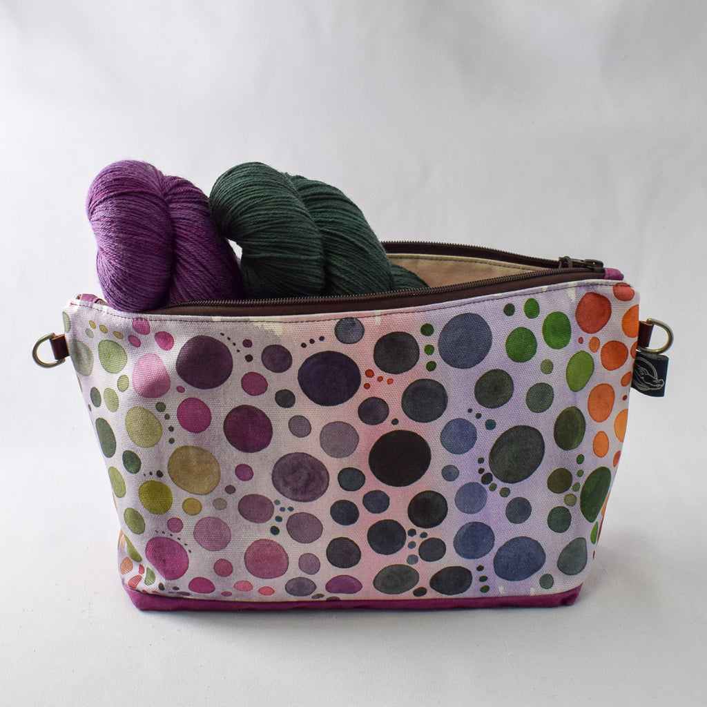 Deep Fuchsia with Purple Bubbles Bag No. 5 - The Large Zip Project Bag