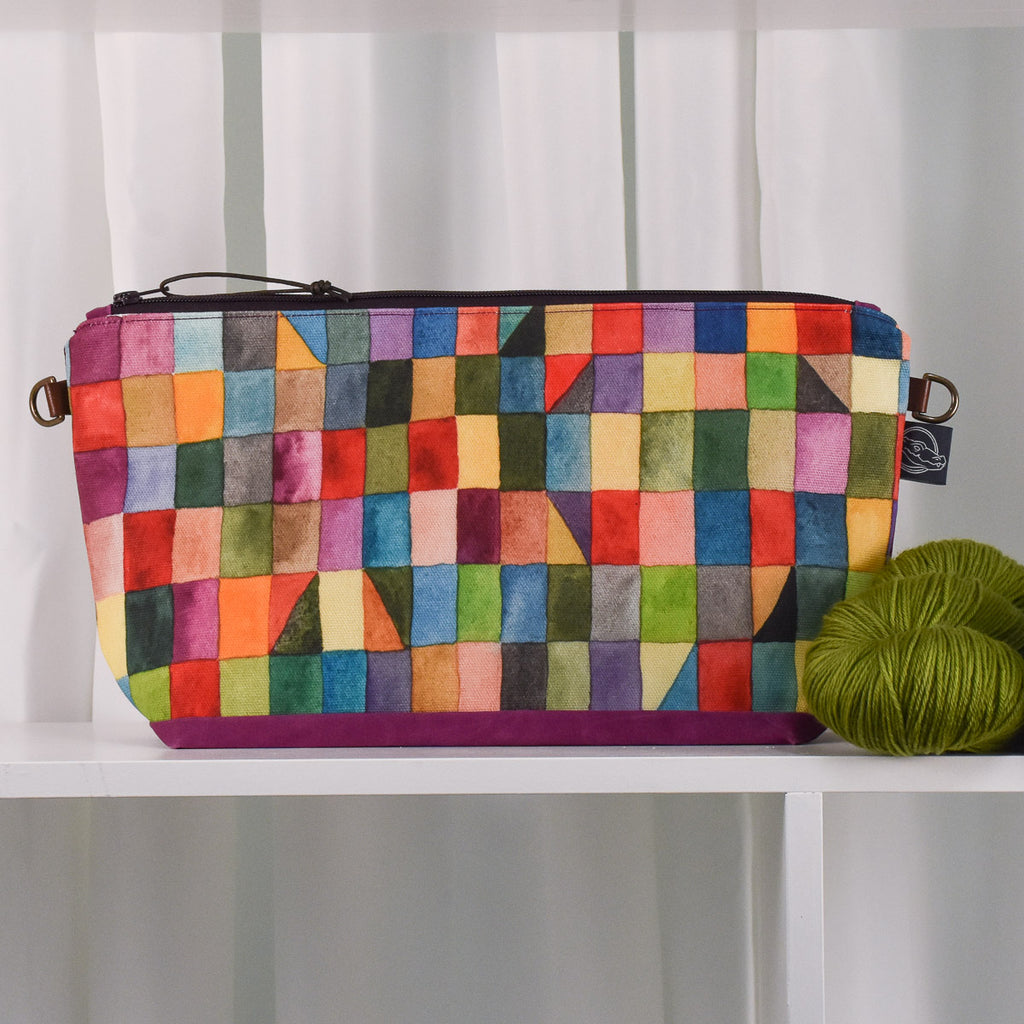 Deep Fuchsia with Rectangles Bag No. 5 - The Large Zip Project Bag