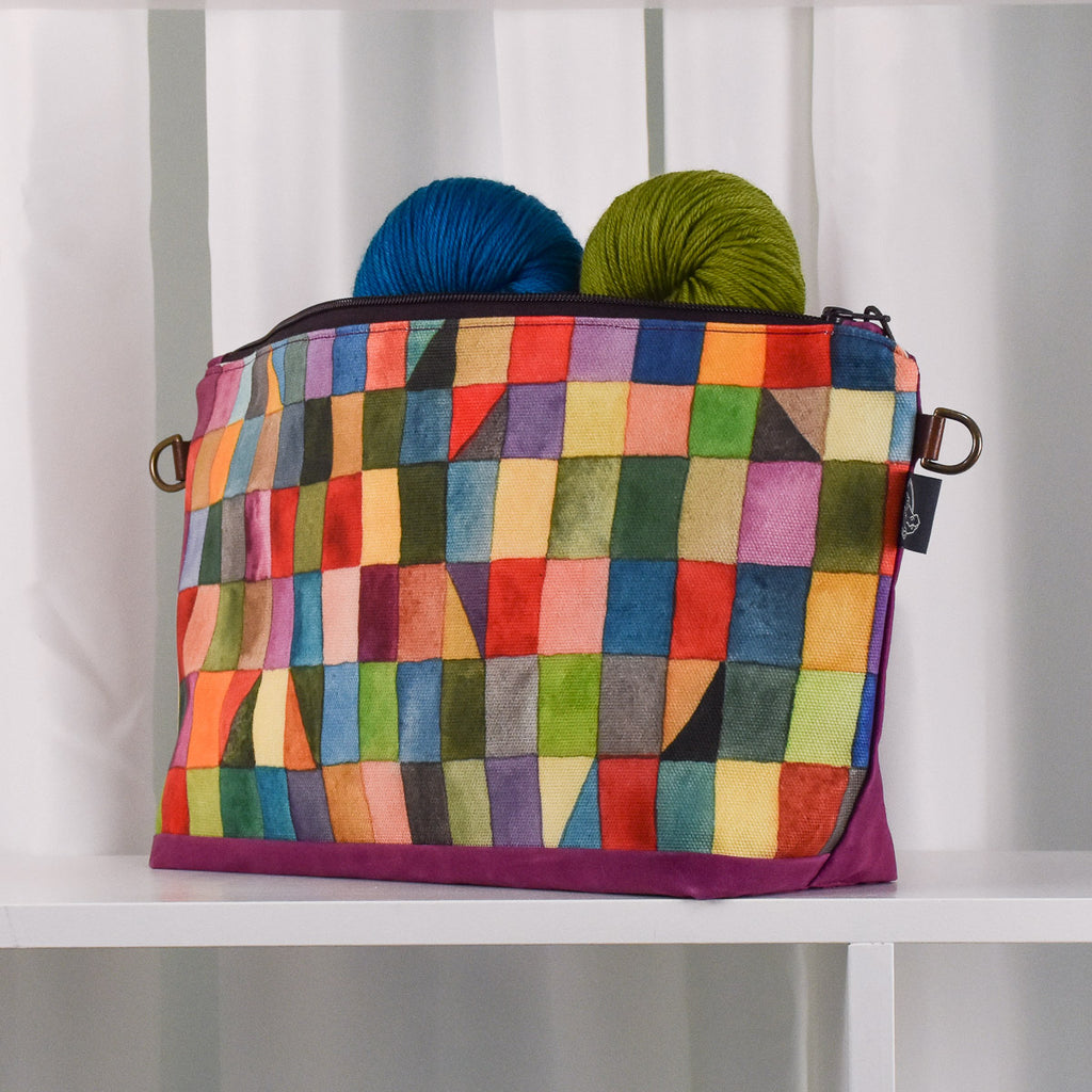 Deep Fuchsia with Rectangles Bag No. 5 - The Large Zip Project Bag