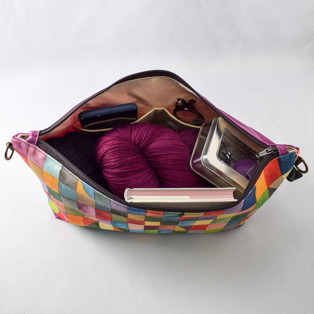 Deep Fuchsia with Rectangles Bag No. 5 - The Large Zip Project Bag