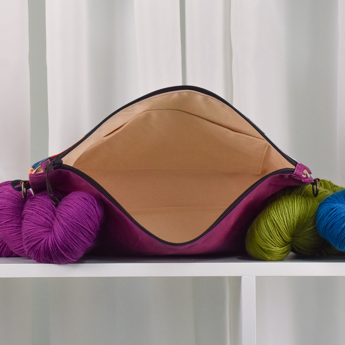 Deep Fuchsia with Rectangles Bag No. 5 - The Large Zip Project Bag