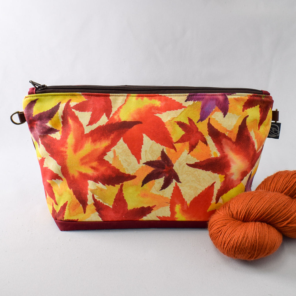 Deep Red with Sweetgum Leaves Bag No. 5 - The Large Zip Project Bag