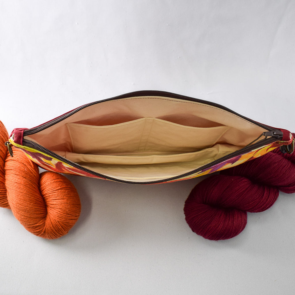 Deep Red with Sweetgum Leaves Bag No. 5 - The Large Zip Project Bag