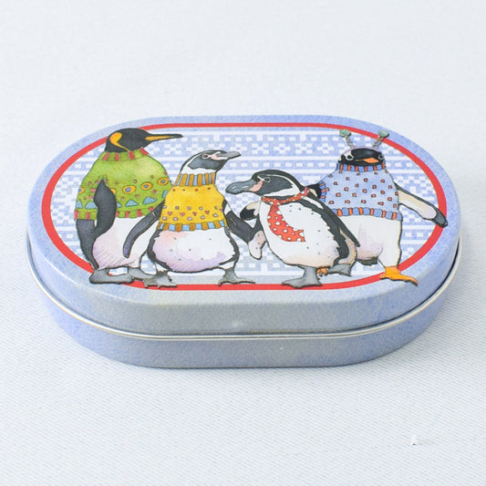 Emma Ball Penguins in Pullovers Mini Hinged Oval Tin - Miss Babs Notions