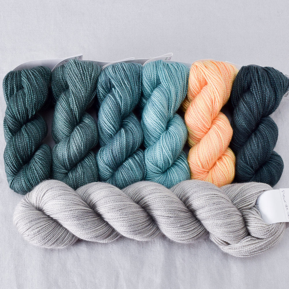 Great Barrier Reef Gradient Set and Fleur de Sel Yummy 2-Ply - Shawl Set