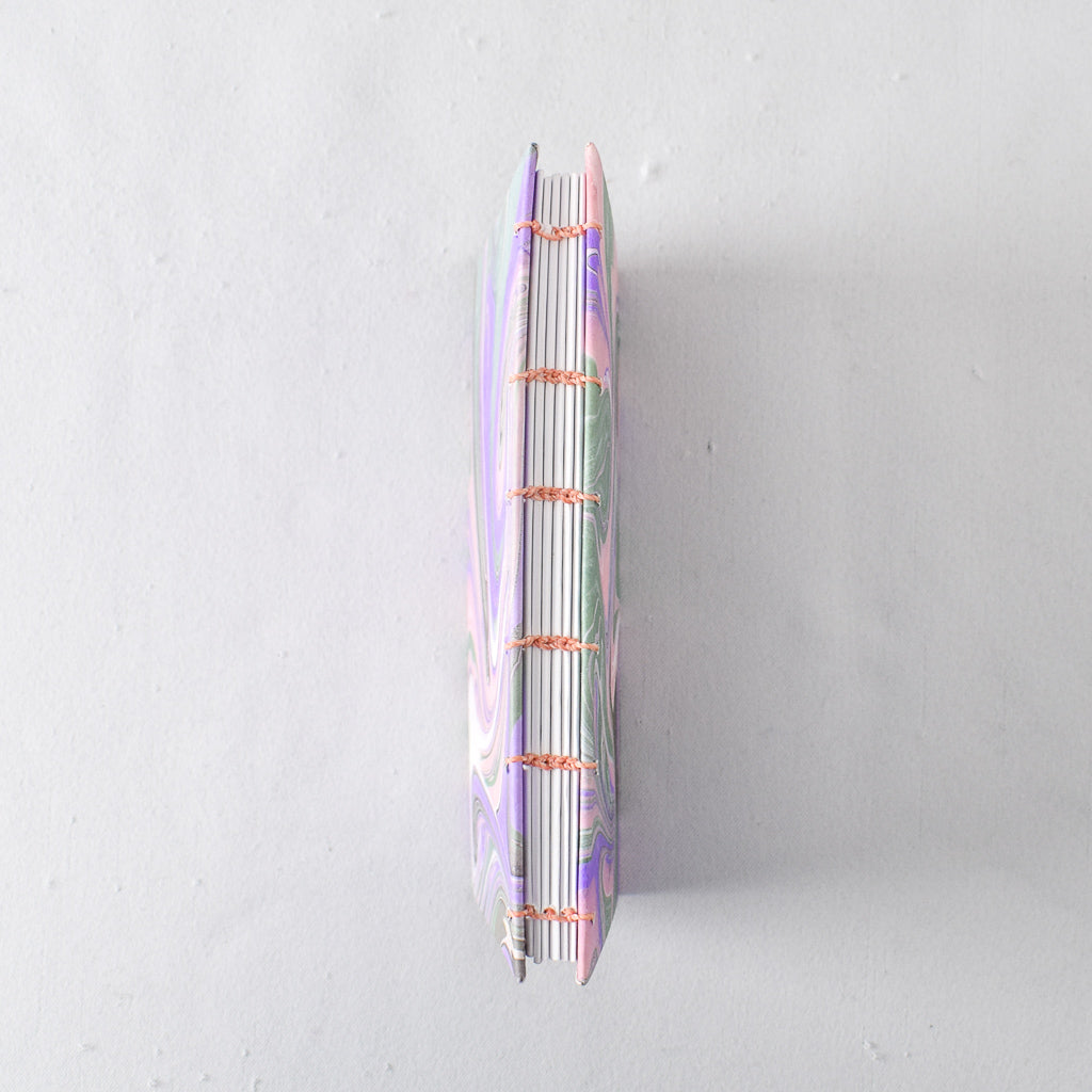 Medium Handmade Journal with Green, Pink, and Purple Marbled Cover
