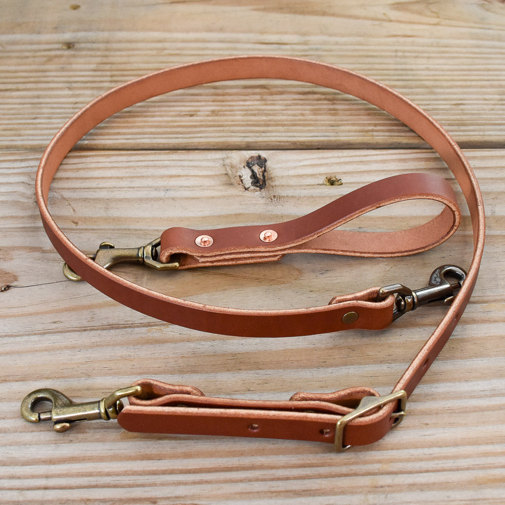 Brown Leather & Antique Brass Handles for Large Zip Project Bag