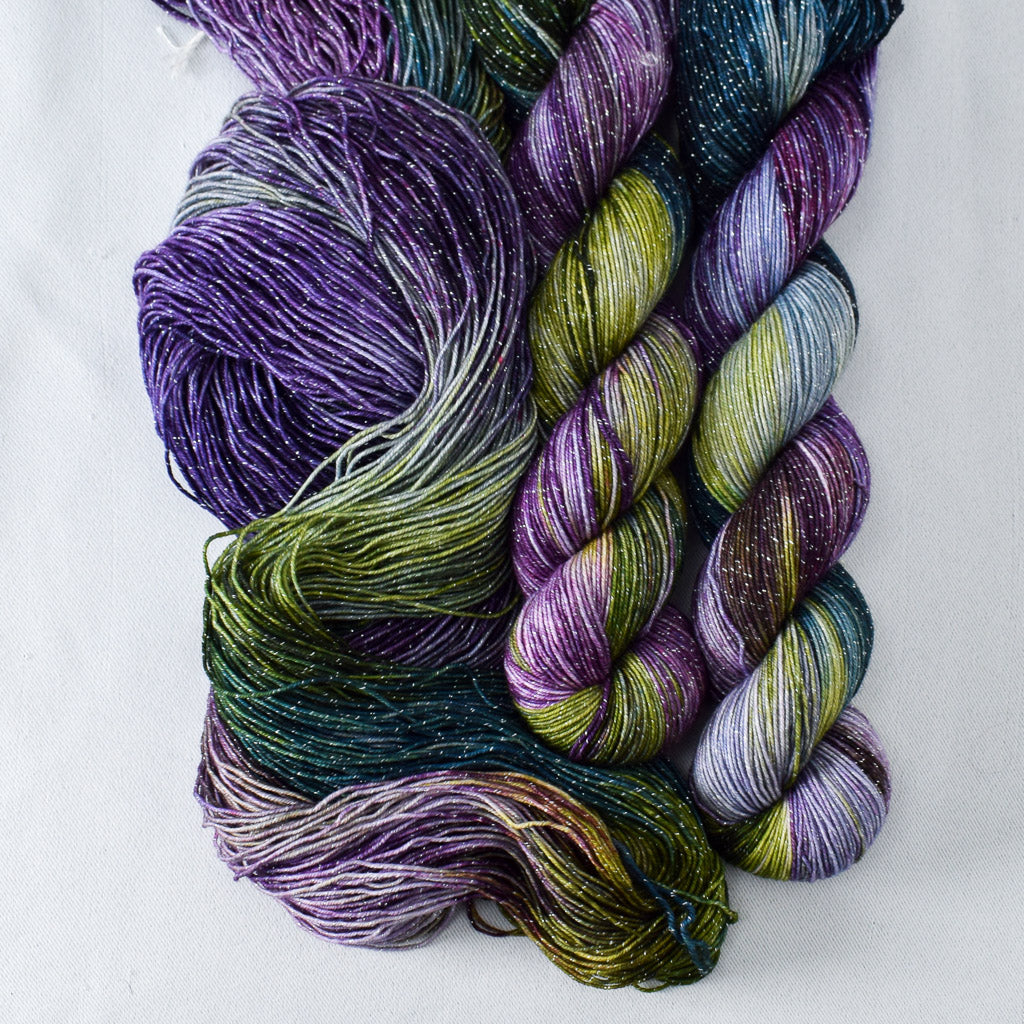 Hillside Lupine - Miss Babs Estrellita fingering weight superwash merino and Lurex yarn