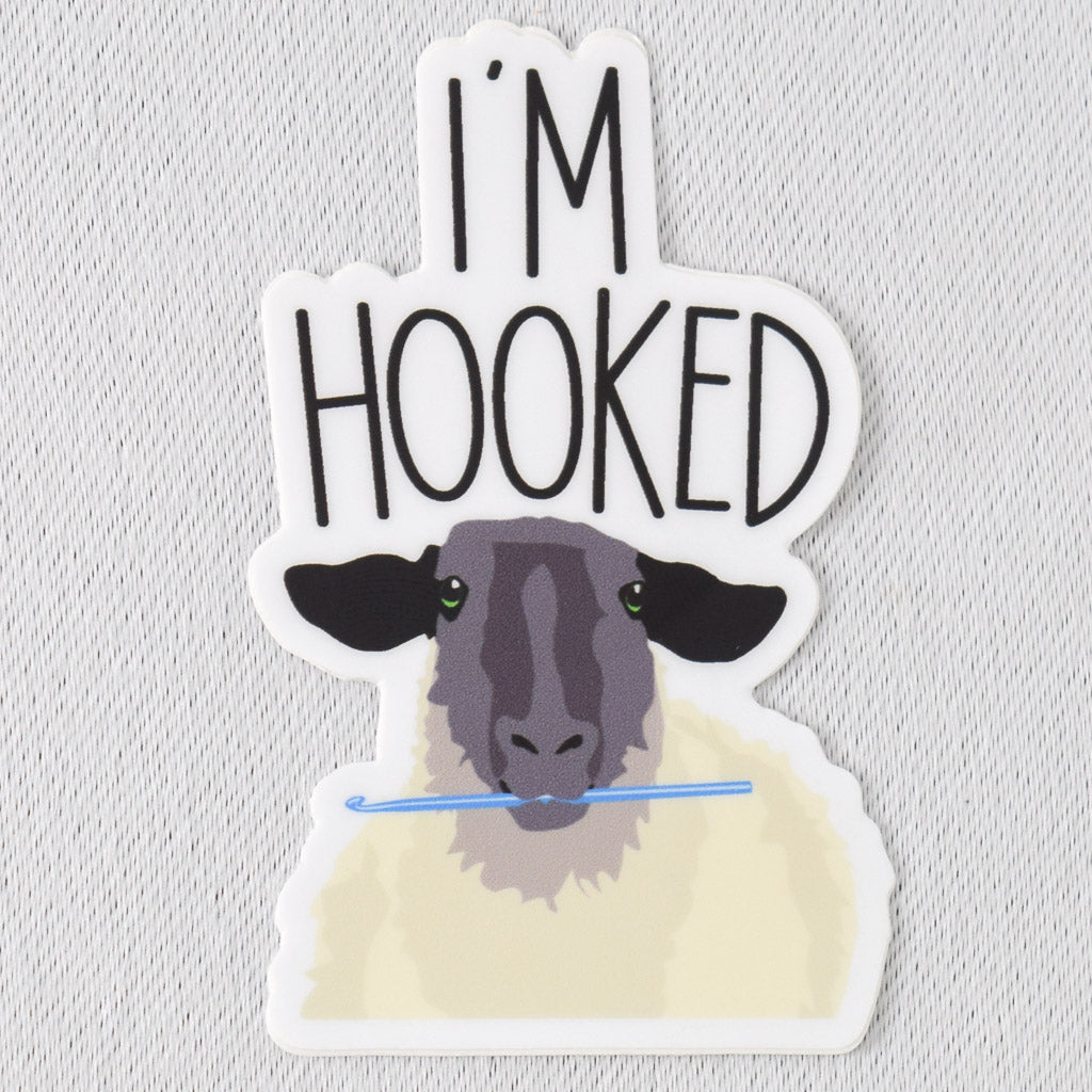 I'm Hooked Crochet Sheep Vinyl Sticker - Miss Babs Notions