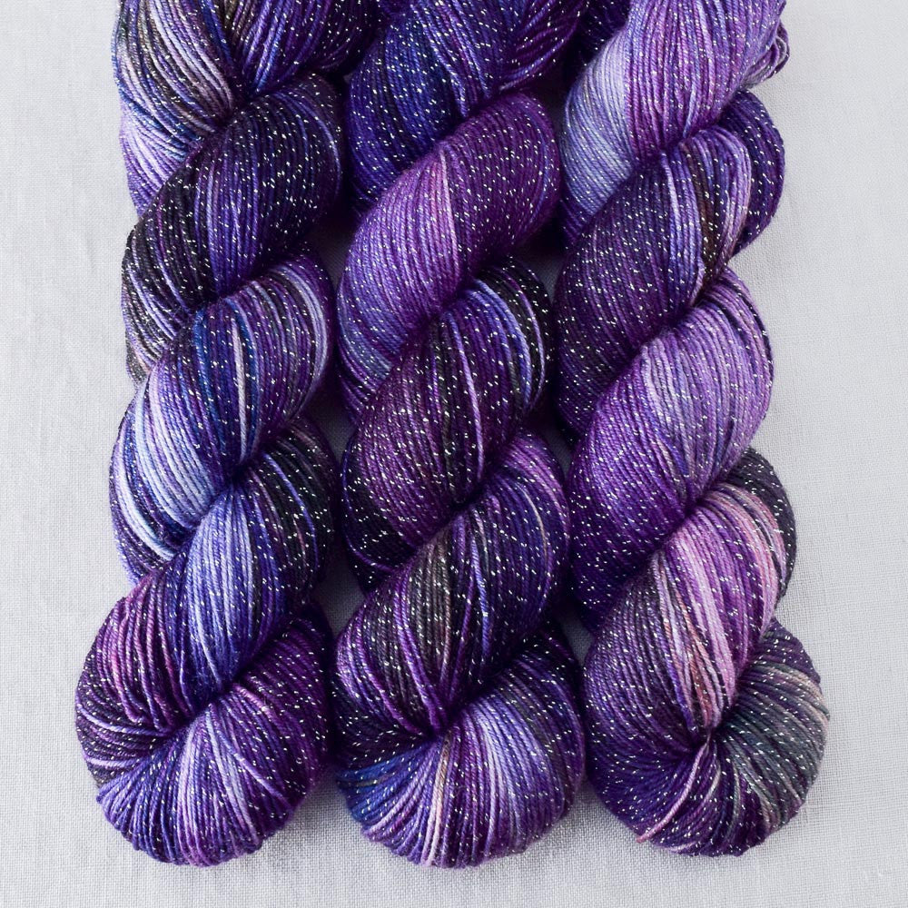 Irises - Miss Babs Estrellita fingering weight superwash merino and Lurex yarn