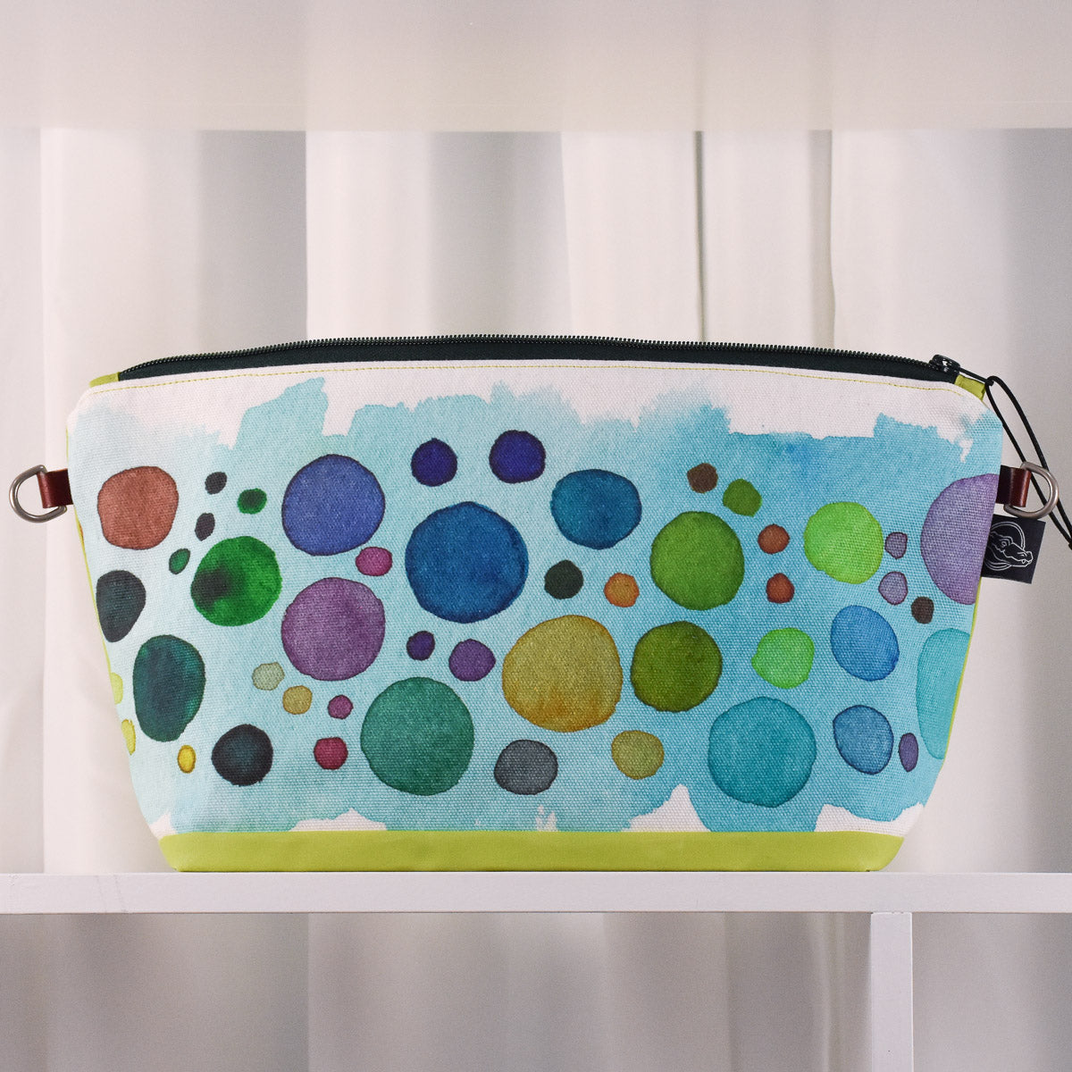 Kiwi with Turquoise Bubbles Bag No. 5 - The Large Zip Project Bag