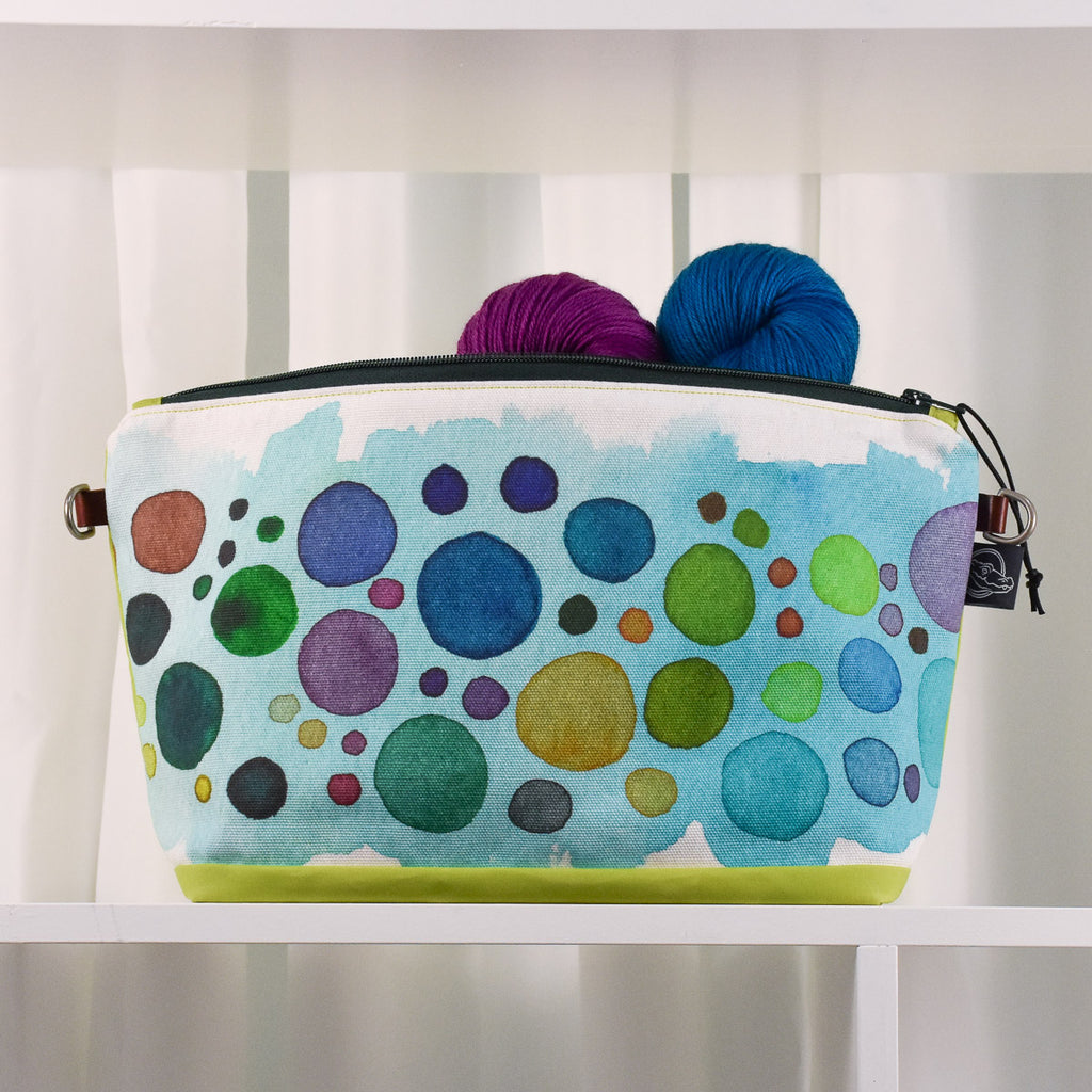 Kiwi with Turquoise Bubbles Bag No. 5 - The Large Zip Project Bag