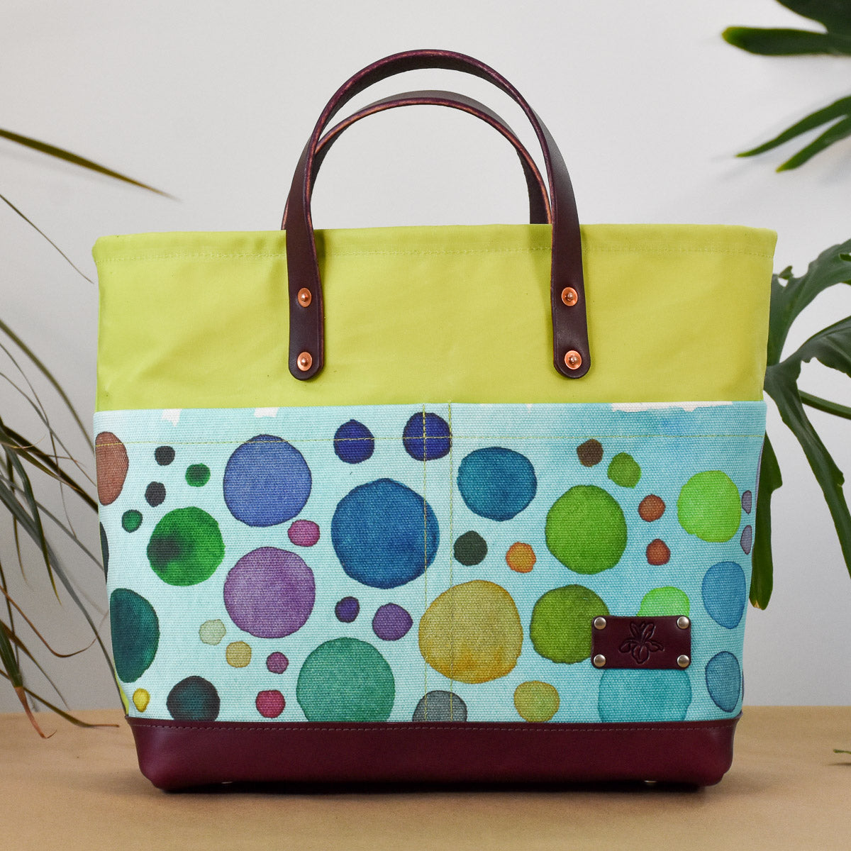 Kiwi with Turquoise Bubbles Bag No. 4 - The Market Bag