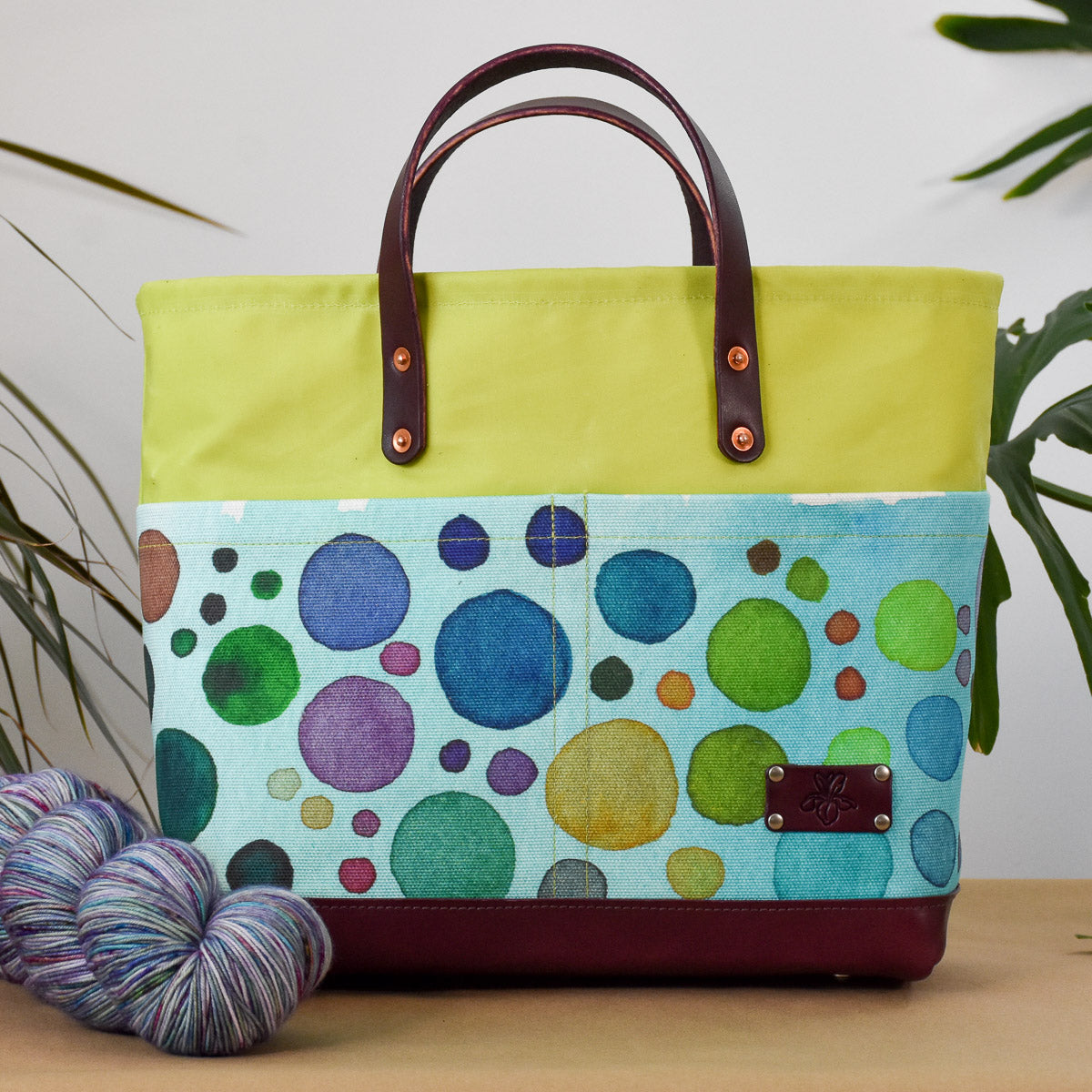 Kiwi with Turquoise Bubbles Bag No. 4 - The Market Bag