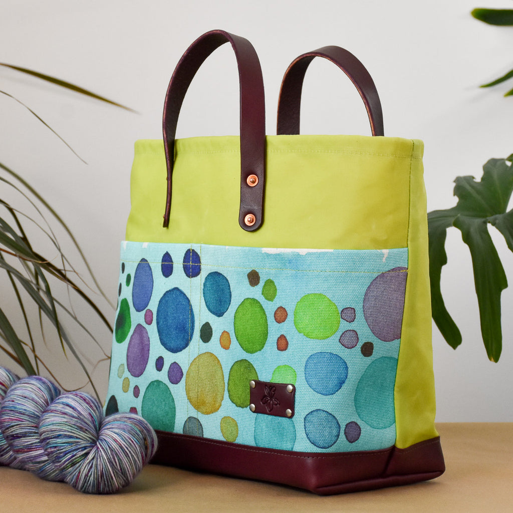 Kiwi with Turquoise Bubbles Bag No. 4 - The Market Bag