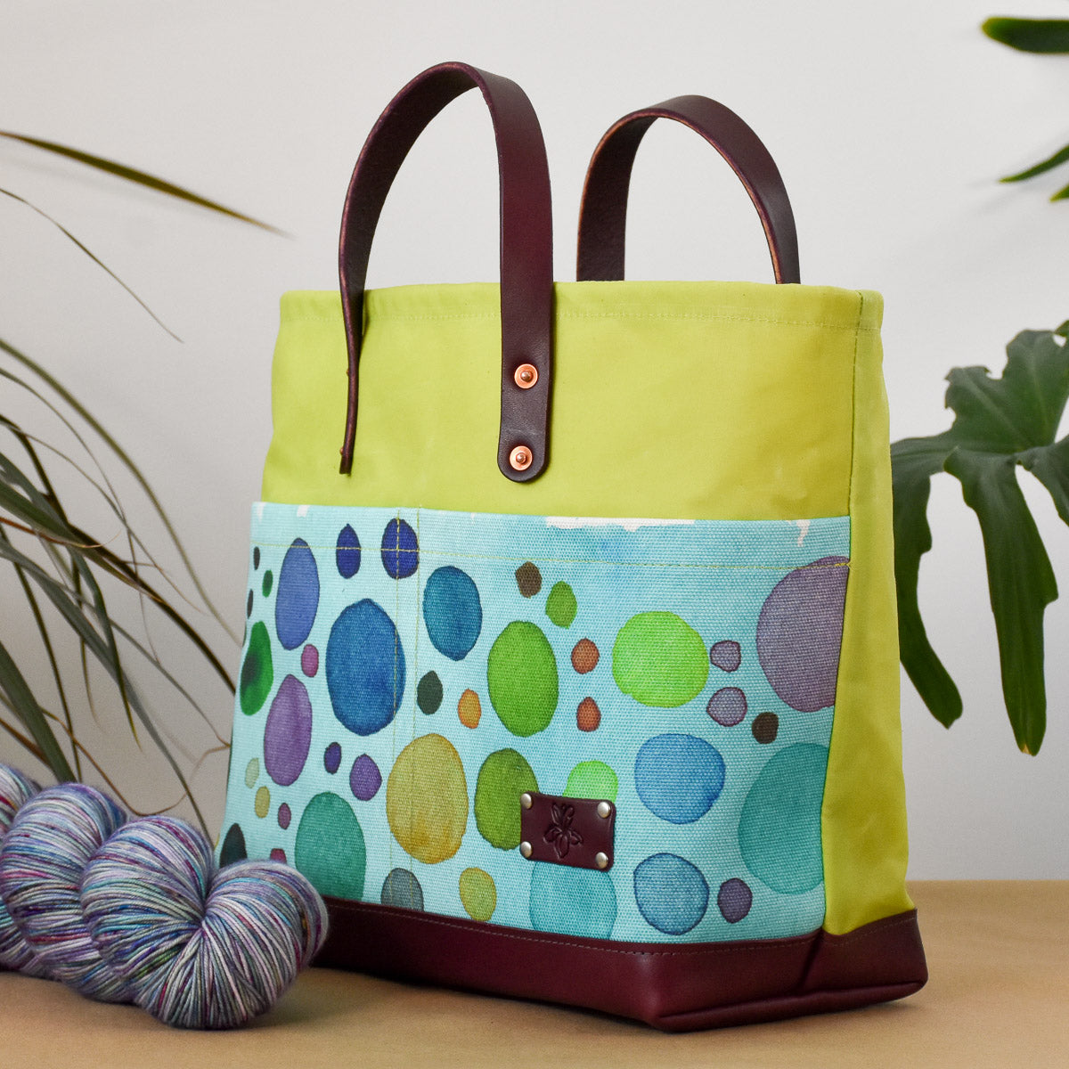 Kiwi with Turquoise Bubbles Bag No. 4 - The Market Bag