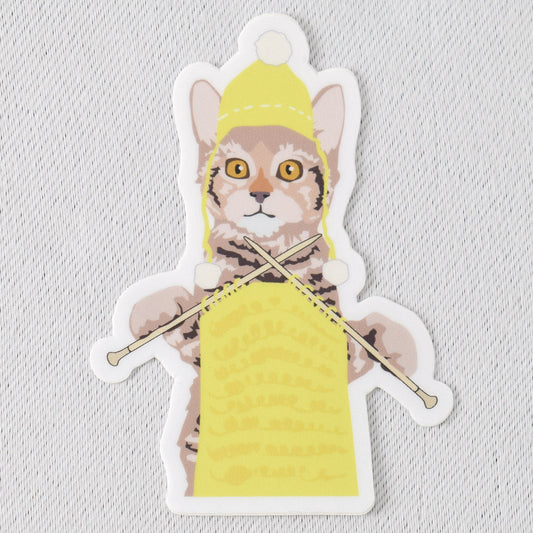 Knitting Tiger Cat Vinyl Sticker - Miss Babs Notions
