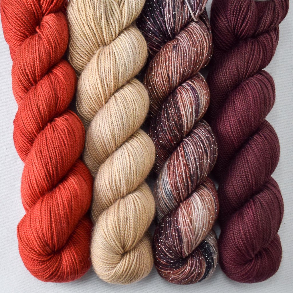 Mahogany, Petrified Forest, Sand Dollar, Turkey Red - Miss Babs Yummy 2-Ply and Estrellita Quartet