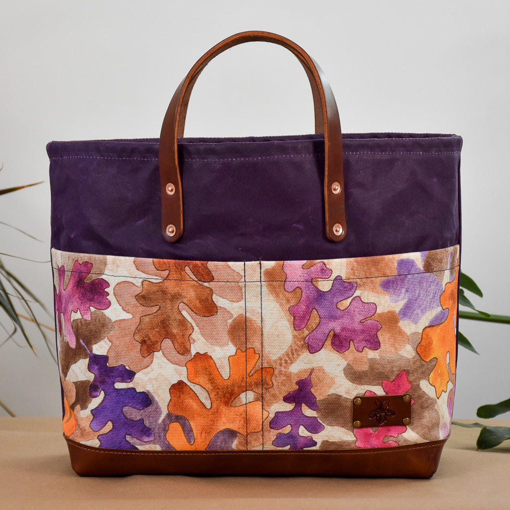 Purple with Oak Leaves Bag No. 4 - The Market Bag