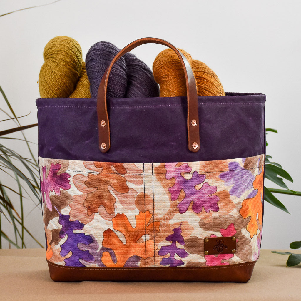 Purple with Oak Leaves Bag No. 4 - The Market Bag