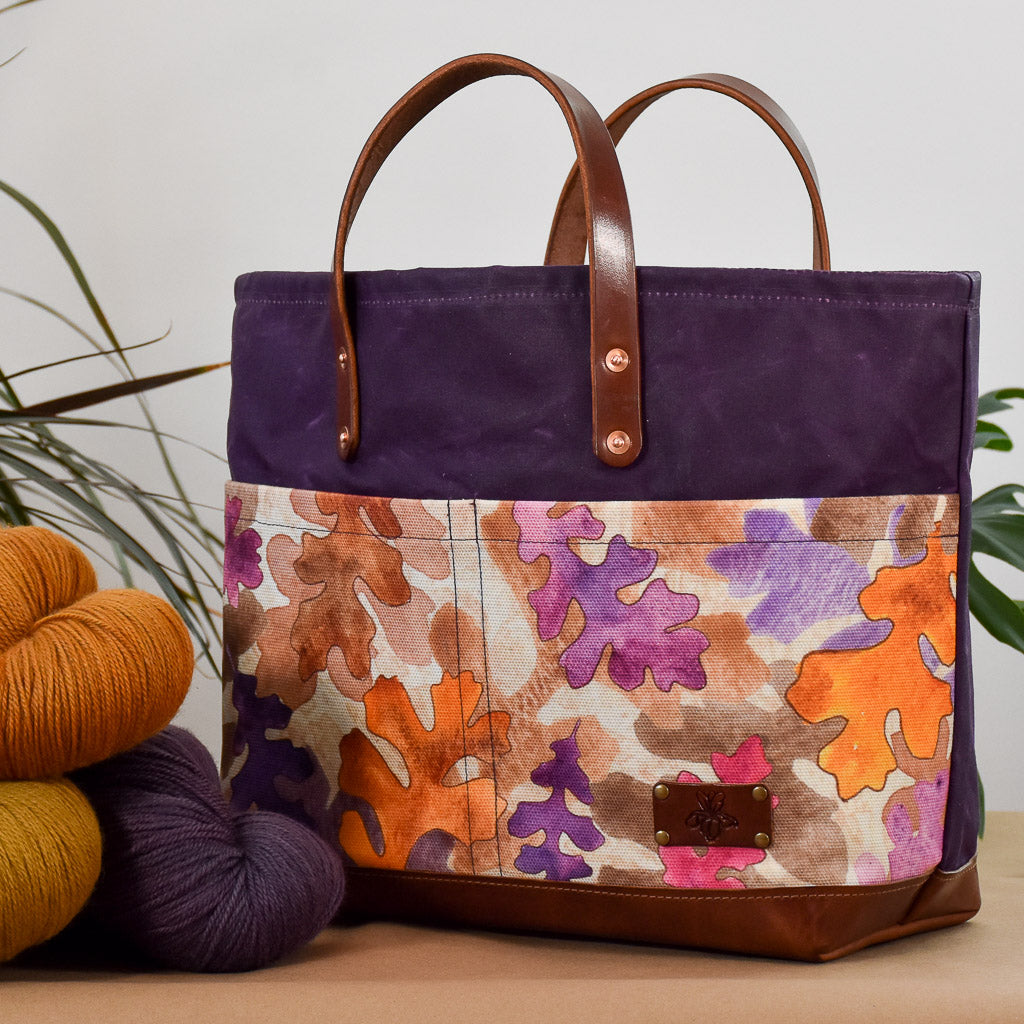 Purple with Oak Leaves Bag No. 4 - The Market Bag
