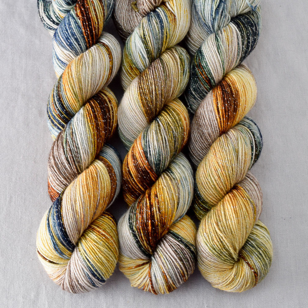 Meadow Brown - Miss Babs Estrellita fingering weight superwash merino and Lurex yarn