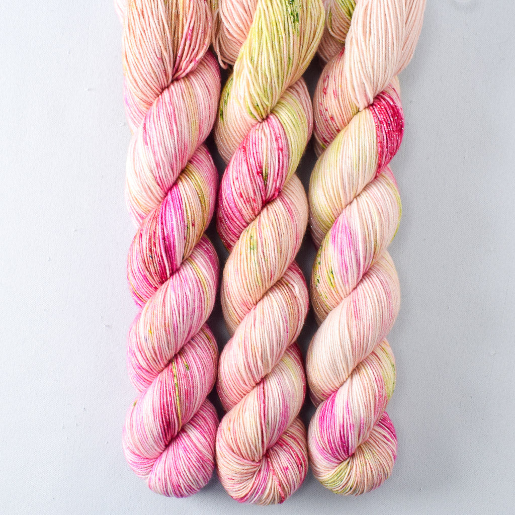 Mellow Apricot - Miss Babs Estrellita fingering weight superwash merino and Lurex yarn