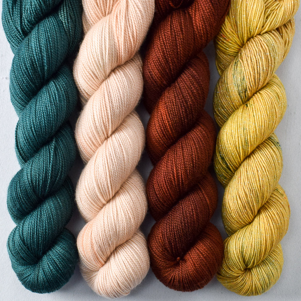 Muslin, Russet, Topaz, Tuscan Sun - Miss Babs Yummy 2-Ply and Estrellita Quartet