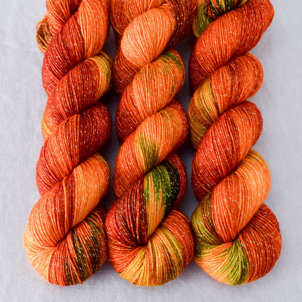 Nasturtiums - Miss Babs Estrellita fingering weight superwash merino and Lurex yarn