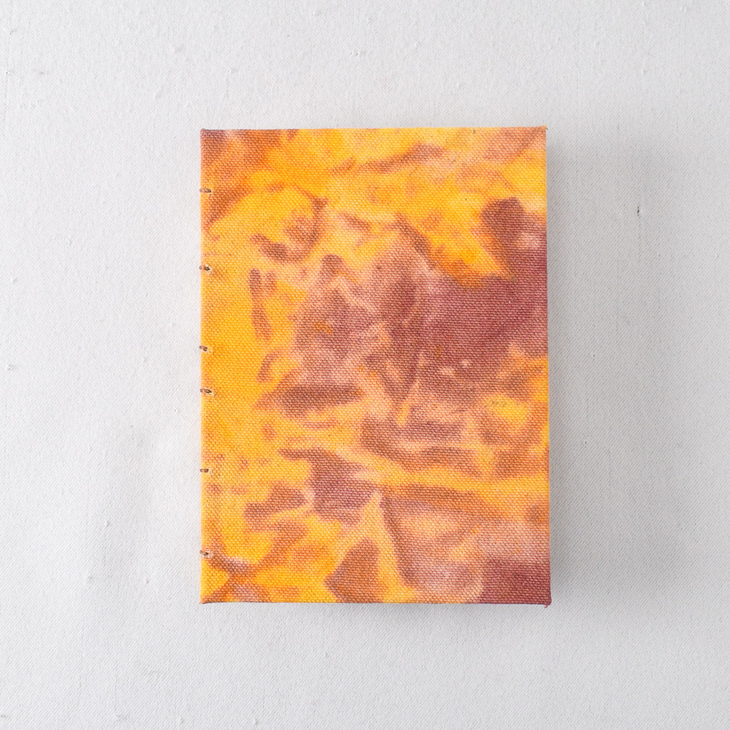 Small Handmade Journal with Orange, Yellow, and Purple Hand Dyed Cover