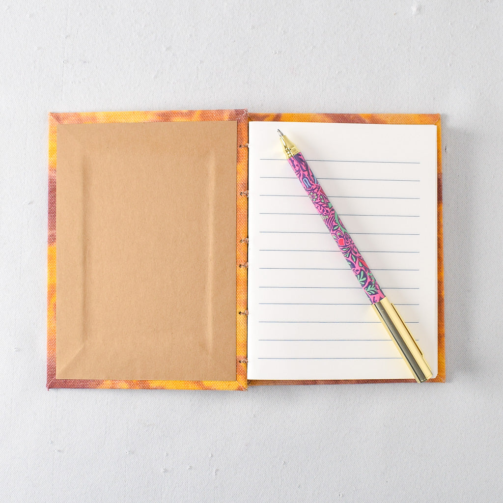Small Handmade Journal with Orange, Yellow, and Purple Hand Dyed Cover