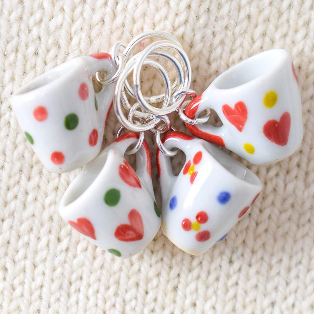 Polka Dot Teacup Stitch Markers - Miss Babs Stitch Markers