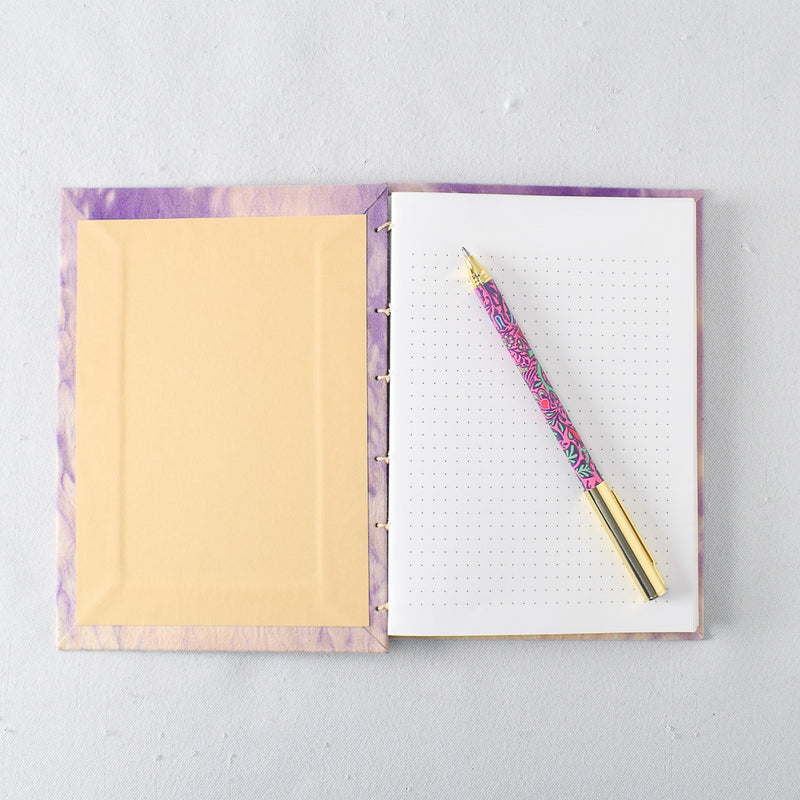 Medium Handmade Journal with Purple and Beige Hand Dyed Cover