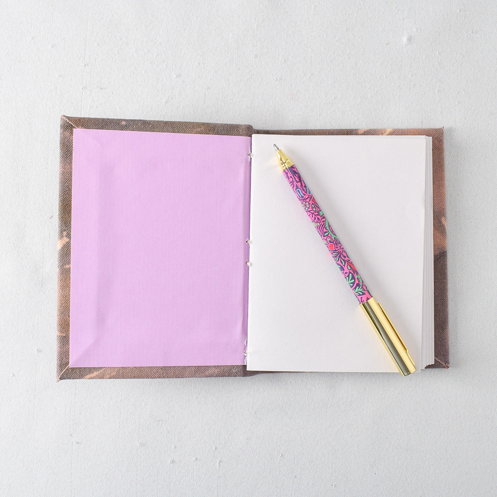Small Handmade Journal with Purple and Brown Hand Dyed Cover