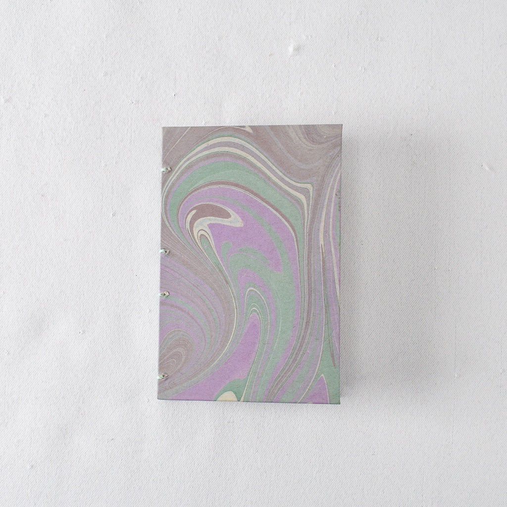Pocket Handmade Journal with Purple and Green Marbled Cover
