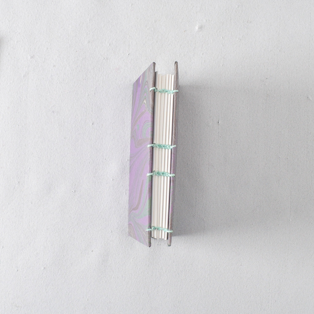 Pocket Handmade Journal with Purple and Green Marbled Cover