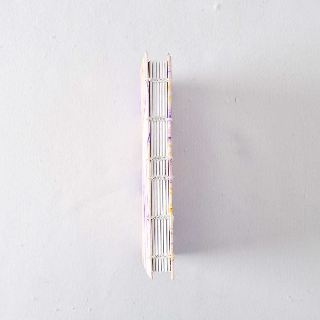 Small Handmade Journal with Purple and Yellow Marbled Cover