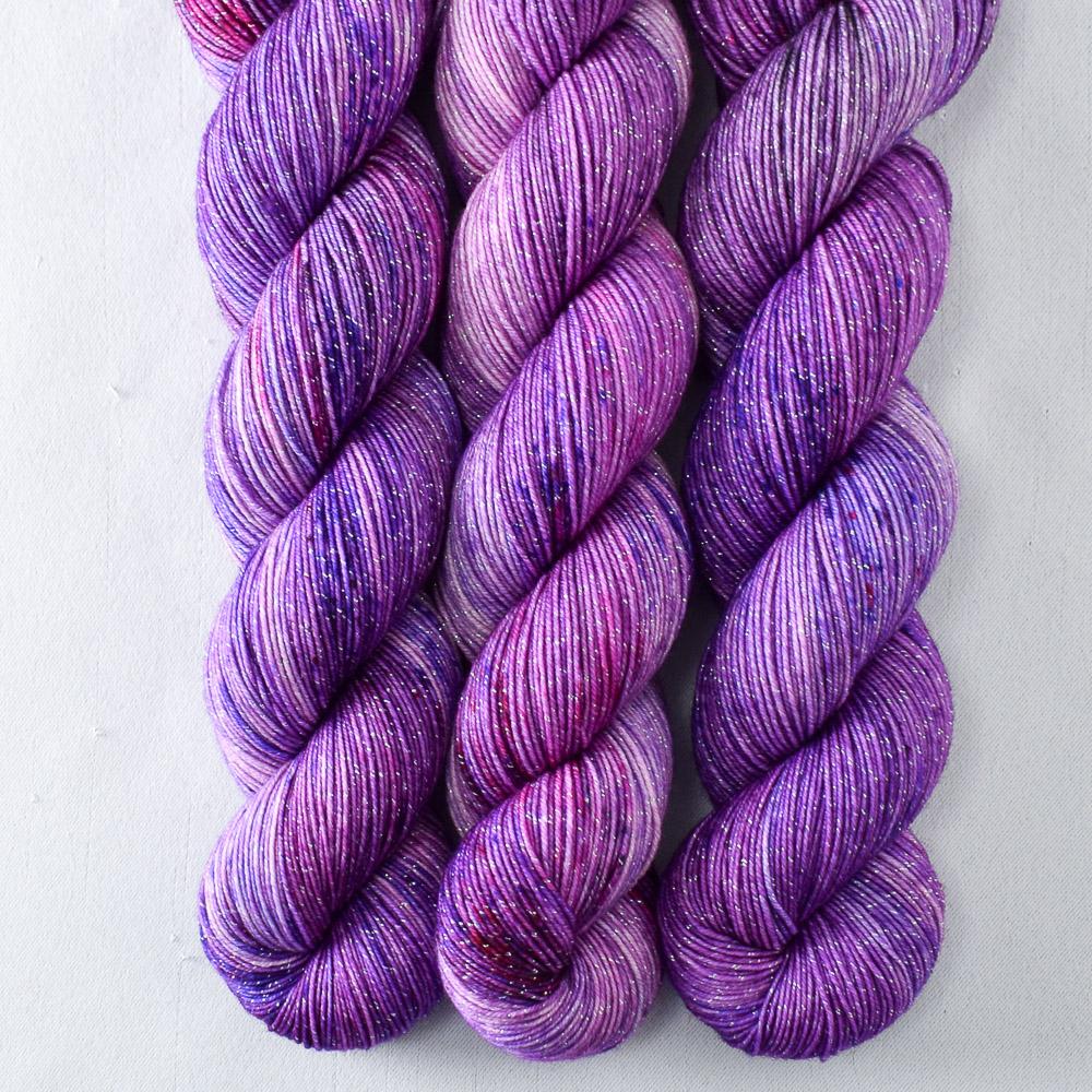 Purple Mountains - Miss Babs Estrellita fingering weight superwash merino and Lurex yarn