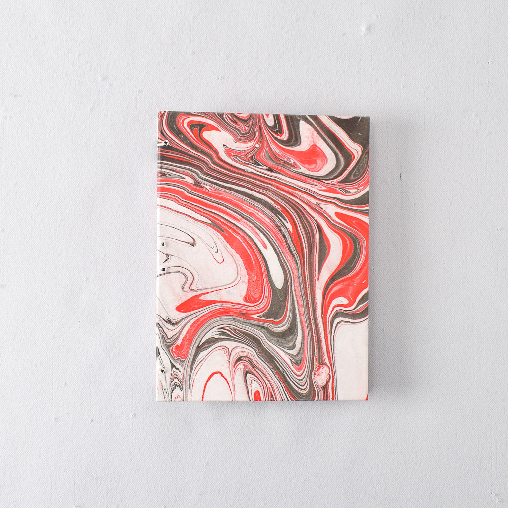 Small Handmade Journal with Red and Black Marbled Cover