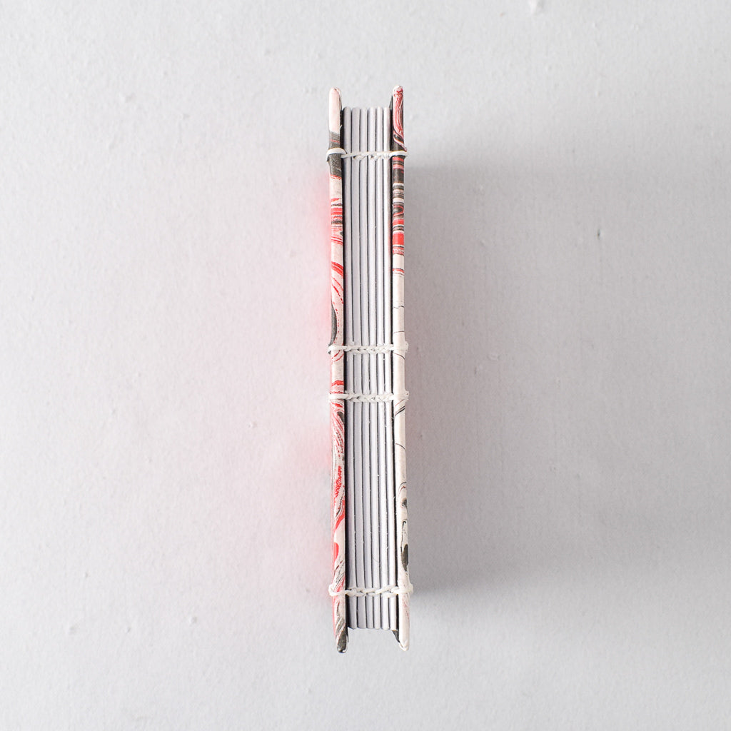 Small Handmade Journal with Red and Black Marbled Cover