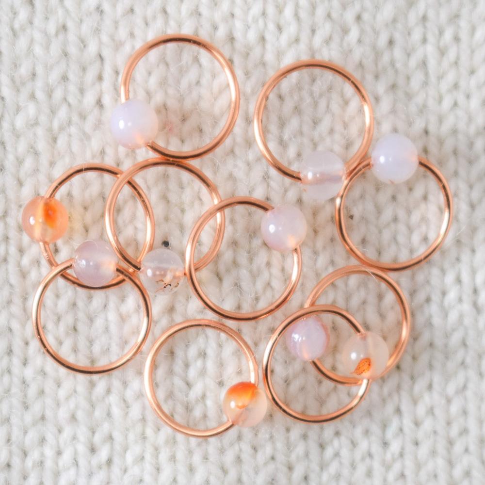 Red Flower Agate Stitch Markers - Miss Babs Stitchmarkers